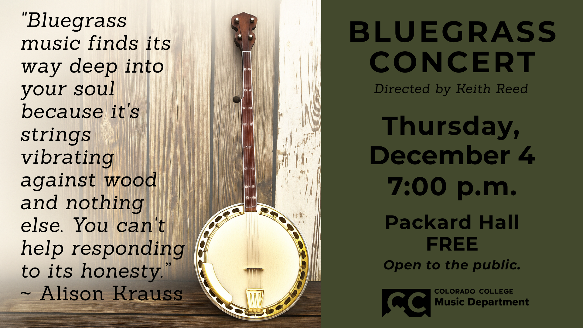 Bluegrass Concert, Dec 4, 7pm, Packard Hall
